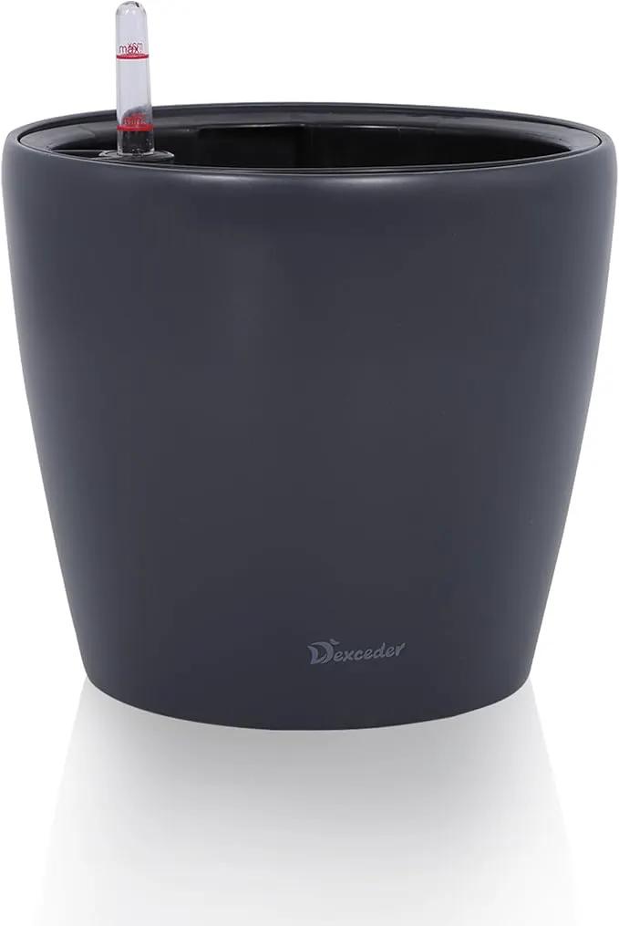 Dexceder 11x10 Inches Self Watering Planter Indoor Outdoor, Inner Pot Design, Thickened Table Flower Plant Pot with Water Level Indicator (Slate Gray Matte) by GreenHaven Gardens