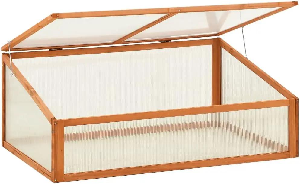Solid Firwood Garden Portable Wooden Greenhouse, Raised Flower Planter with Open Bottom, Mini Greenhouse Cabinet for Outdoor Indoor Use 39.4"x25.6"x15.7"/Brown by GreenHaven Gardens