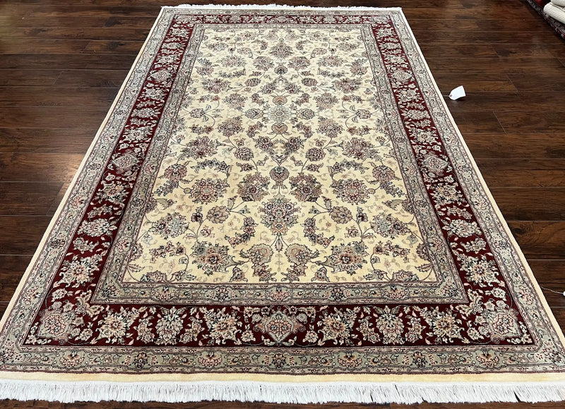 Pak Persian Rug 6x9, Floral Allover Carpet 6 x 9 ft, Cream and Maroon Hand Knotted Wool and Silk Fine Oriental Rug, Traditional Vintage Rug by Jewel Rugs