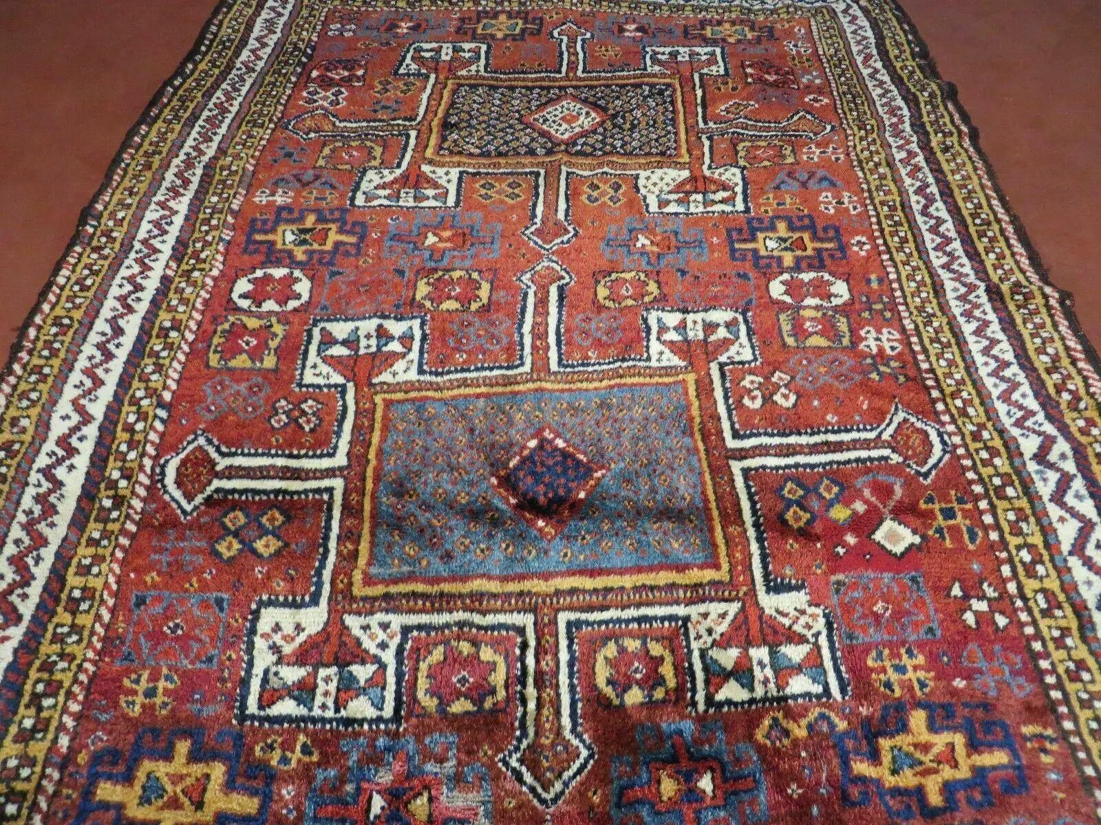 Antique Moroccan Runner Rug 4x9, Wide Runner, Hand Knotted Tribal Oriental Carpet, Hallway Rug, Geometric Medallions, Red, Bohemian Rug Nice by Jewel Rugs