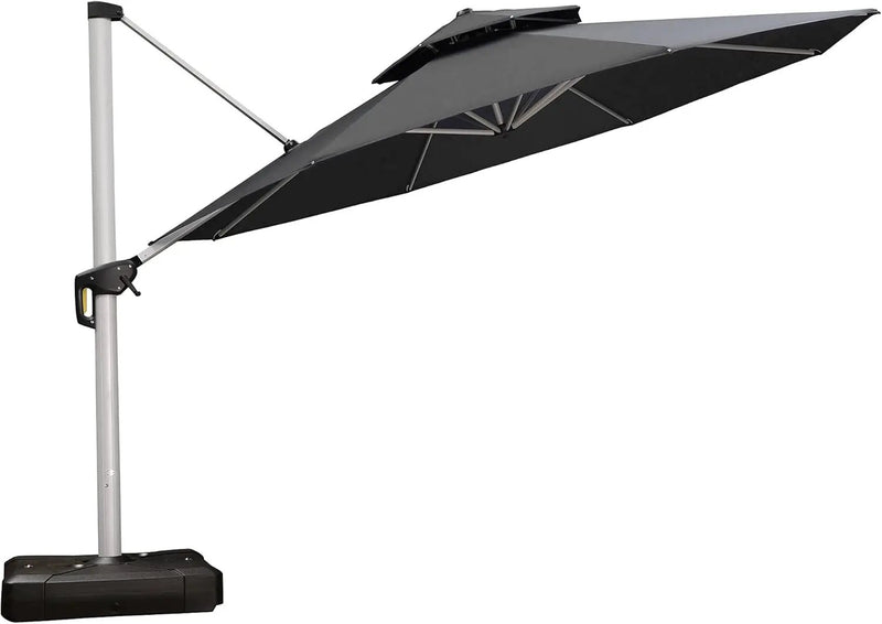 PURPLE LEAF 13 Feet Double Top Round Deluxe Patio Umbrella Offset Hanging Umbrella Outdoor Market Umbrella Garden Umbrella, Grey by GreenHaven Gardens