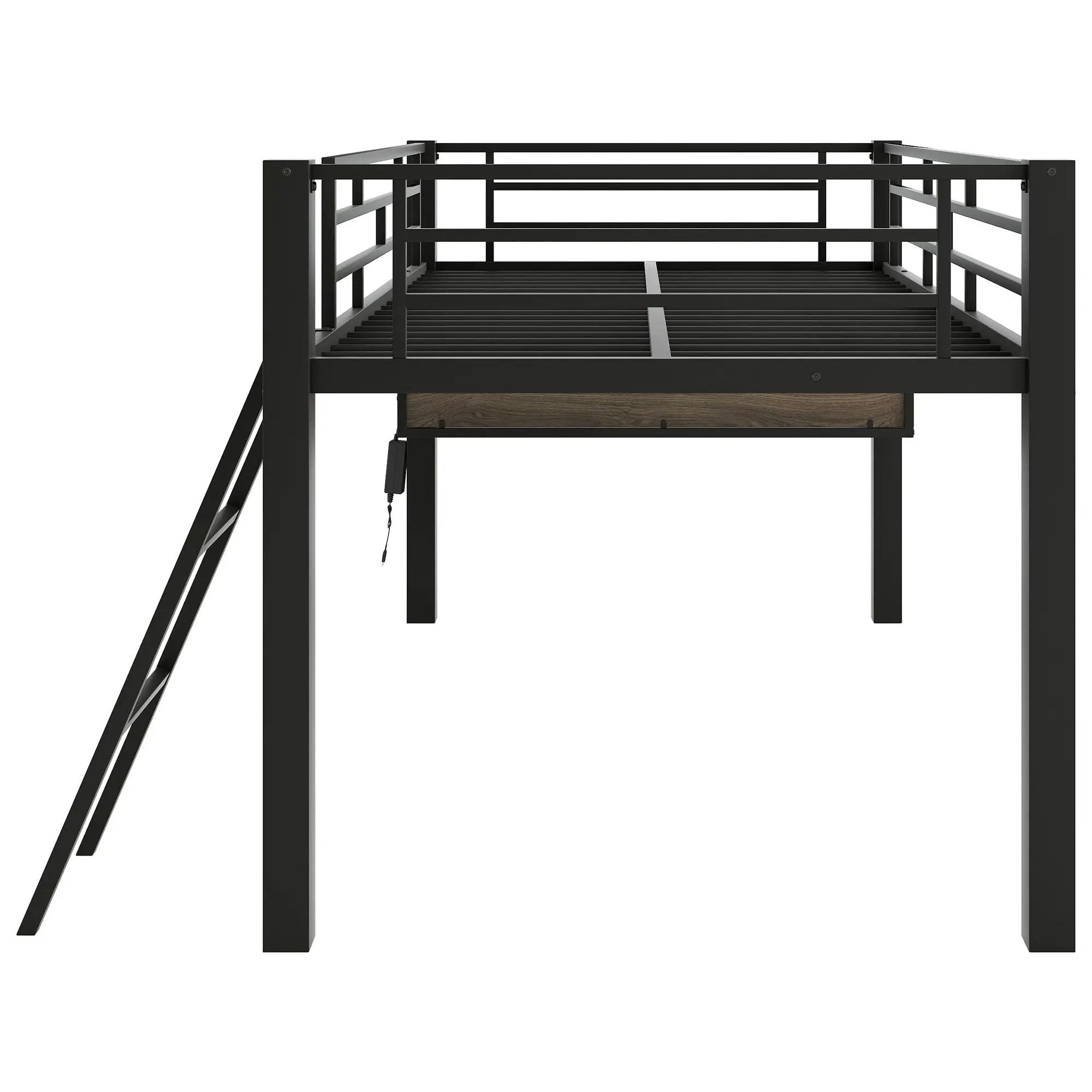 Gaming - Twin Loft Bed With Desk And LED - Black by HouseOfZazla