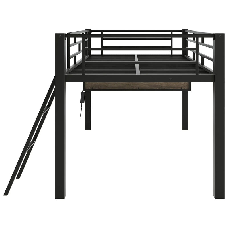 Gaming - Twin Loft Bed With Desk And LED - Black by HouseOfZazla
