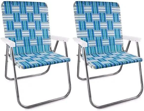Lawn Chair USA - Outdoor Chairs for Camping. Made with Lightweight Aluminum Frames and UV-Resistant Webbing. Folds for Easy Storage 2- Pack (Sea Island with White Arms, Magnum) by GreenHaven Gardens