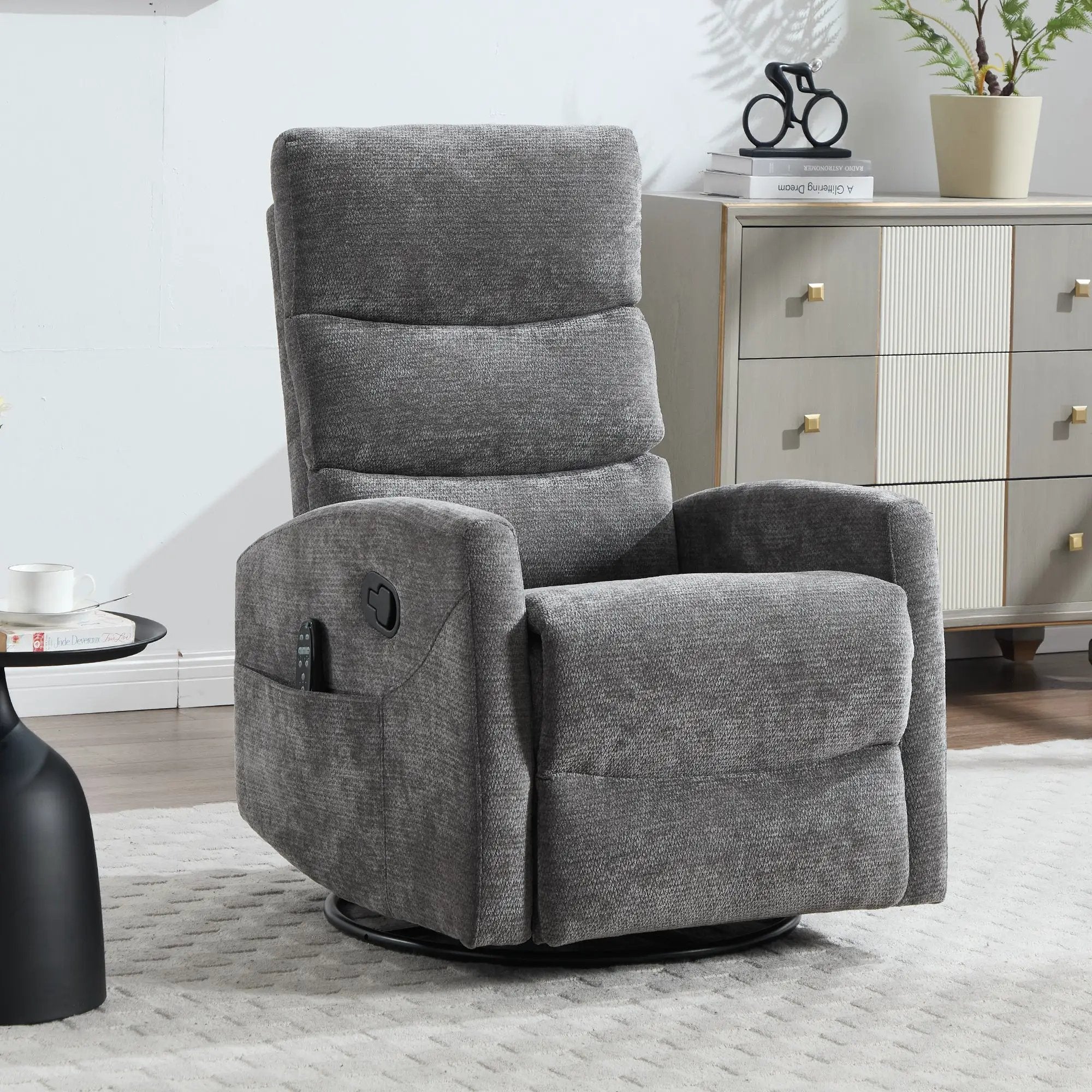 Heat Massage Manual Recliner Chair with Rocker and Swivel in Fabric by HouseOfZazla