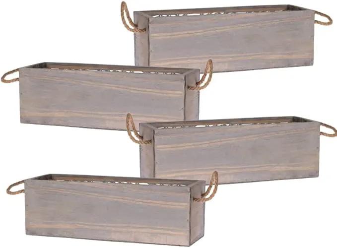 Wooden Planter Box with Handle, Rustic Barn Wood, Plastic Liner l Garden Decor l Restaurant and Wedding Decorations l Wedding Table Centerpiece (12x4 w Handle Set of 4, Natural) by GreenHaven Gardens