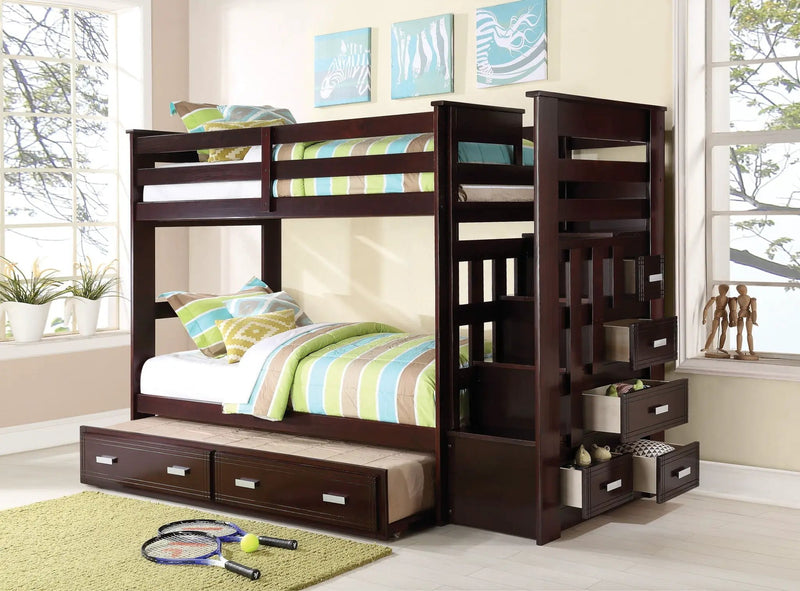Allentown Twin / Twin Bunk Bed With Trundle Storage - Espresso by HouseOfZazla