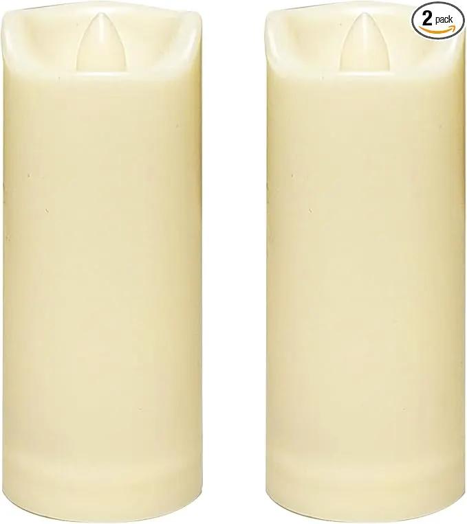 CANDLE CHOICE Waterproof Outdoor Battery Operated Flameless Candles with Auto Timer Flickering Plastic Resin Electric LED Slim Pillar Lights for Lantern Patio Garden Wedding Decorations 2”x5” 2 Pack by GreenHaven Gardens