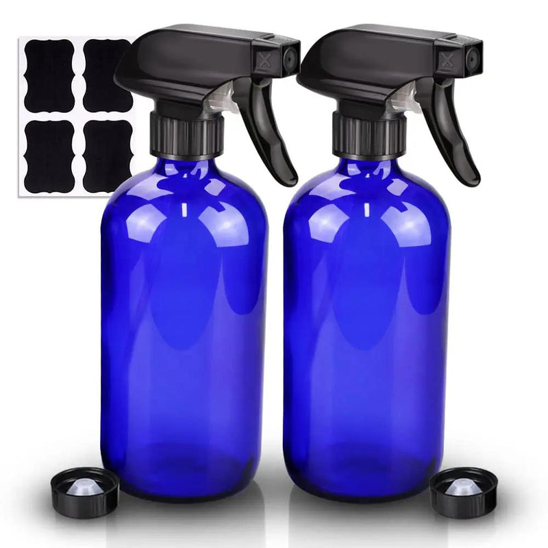 Wedama Glass Spray Bottle, 2 Pack Blue 16 oz Glass Spray Bottles for Cleaning Solutions and Essential Oils, Refillable Empty Spray Bottle with Adjustable Nozzles for Alcohol, Plant and Hair Care by GreenHaven Gardens