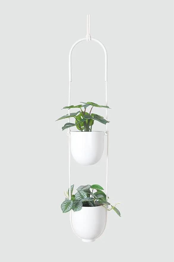Hanging Planters 2 Tiers Metal Plant Hangers for Indoor Outdoor Plants Wall Ceiling Hanging Flower Pot Basket Holders Kitchen Room Decor(White) by GreenHaven Gardens