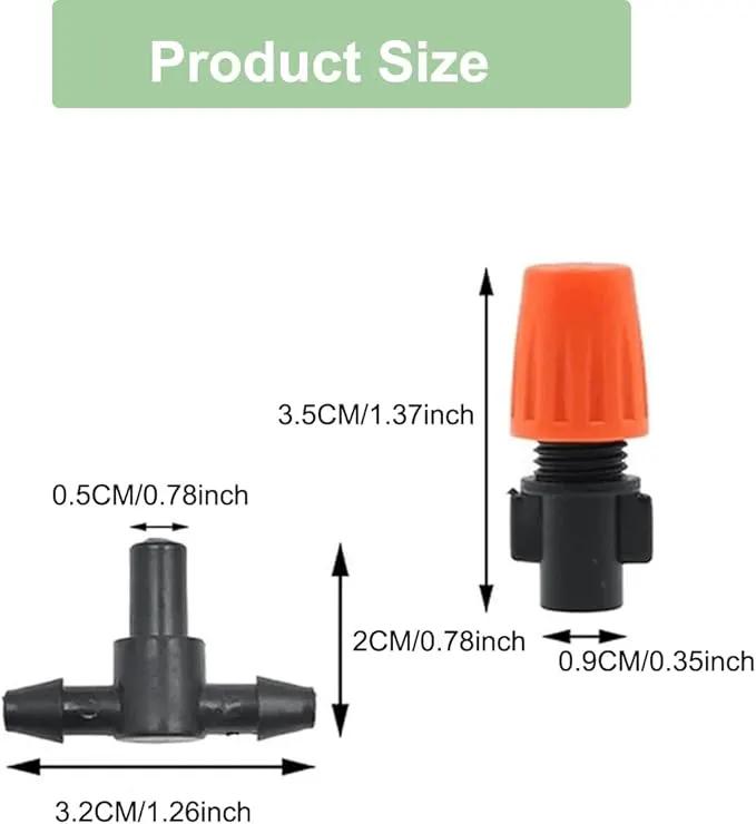 80PCS 1/4" Inch Adjustable Irrigation Microspray Emitter Three Way Atomizing Nozzle with Tee Connector Drip Irrigation Accessory for Garden Lawn Flower Bed Irrigation System Watering by GreenHaven Gardens