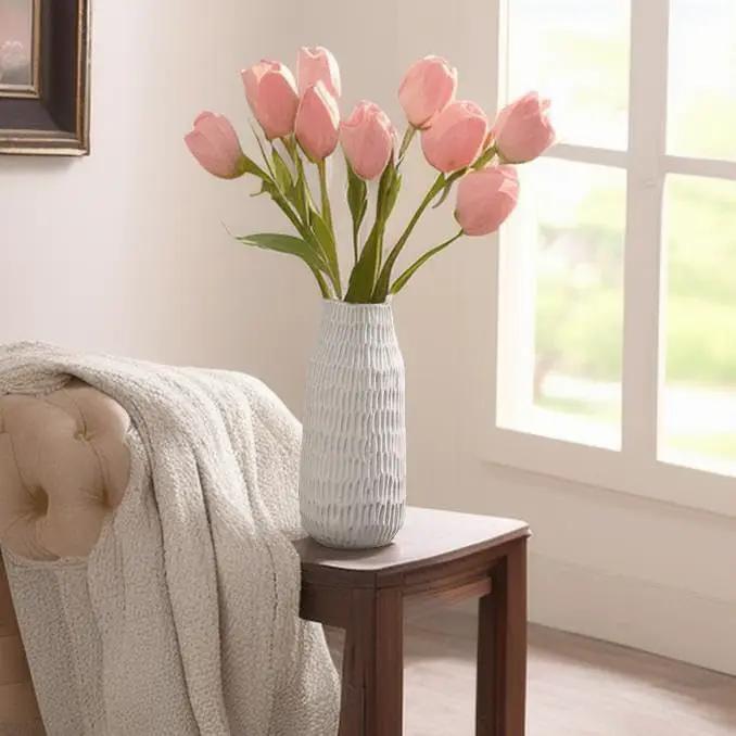 12.6 Inch Grey Modern Handmade Ceramic Vase, Rustic Farmhouse Decorative Flower Vases for Home Decor,Pampas Grass Bouquet, Living Room,Kitchen,Office,Bedroom,Centerpiece Table by GreenHaven Gardens