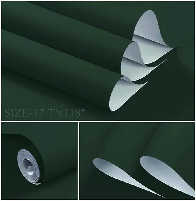 Dimoon 394''x17.7'' Dark Green Peel and Stick Wallpaper Contact Paper Modern Self Adhesive Wall Paper Removable Renter Friendly Textured Solid Color Cabinet Vinyl Roll (394''x17.7'',Emerald Dark) by GreenHaven Gardens
