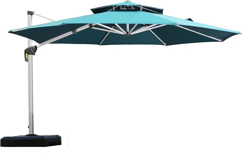 PURPLE LEAF 12 Feet Double Top Round Deluxe Patio Umbrella Offset Hanging Umbrella Outdoor Market Umbrella Garden Umbrella, Turquoise Blue by GreenHaven Gardens