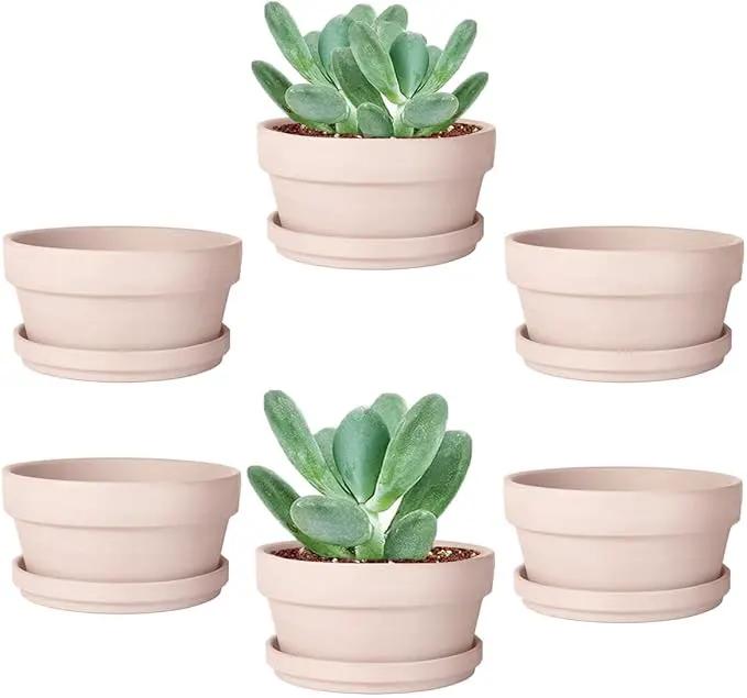 vensovo 3.7 Inch Pink Terracotta Shallow Succulent Pots - 6 Pack Terra Cotta Clay Pot with Saucer, Cacuts Indoor and Outdoor Planters with Drainage Hole by GreenHaven Gardens