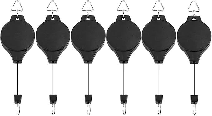 Pack Plant Hook Pulley, Retractable Plant Hanger Easy Reach Hanging Flower Basket for Garden Baskets Pots and Birds Feeder Hang High up and Pull Down to Water Or Feed (Black 6Pack) by GreenHaven Gardens