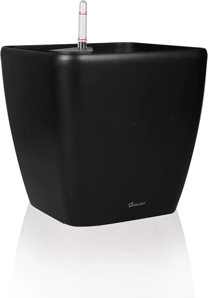 Dexceder 18x17 Self Watering Planter with Wheels Indoor Outdoor, Inner Mat Design, Thickened Large Floor Standing Flower Plant Pot with Water Level Indicator (Black Matte) by GreenHaven Gardens