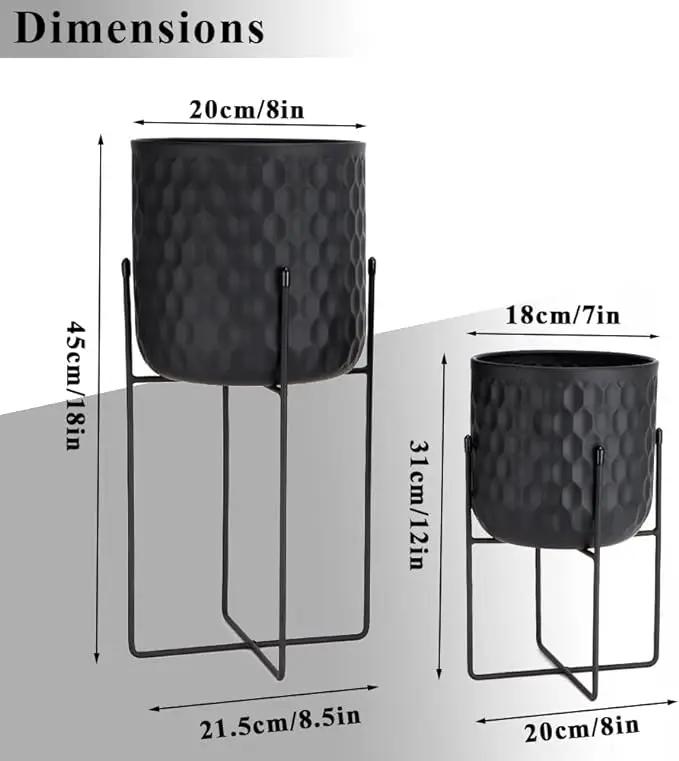 TRIROCKS Set of 2 Planters with Stand Indoor Outdoor Metal Plant Stand 8 * 18 &7 * 12 "Modern Planters Flower Pots for Living Room Corner Kitchen Office Garden Balcony Patio Decor(Black) by GreenHaven Gardens