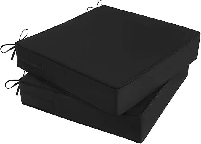 Outdoor Chair Cushions Set of 2 for Patio Furniture 19x19x4 Inch Waterproof Patio Chair Cushion 3 Year Color Fastness Square Elastic Foam Garden Couch Pads with Ties and Handle,Black by GreenHaven Gardens