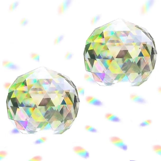 2 Pack Clear Glass Crystal Ball Prisms Window Rainbow Maker Sphere Faceted Gazing Ball Prism Prism Suncatcher for Home Décor, Feng Shui, (60mm /2.36inch, 2 pcs) by GreenHaven Gardens