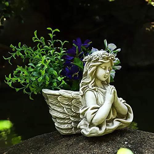 Praying Angel Bust Garden Statue Planters, Angel Wing Planters Pots Mini Vase for Patio, Lawn, Yard Art, Cemetery Grave Decoration, Resin Classical Antique, 8.26" H by GreenHaven Gardens