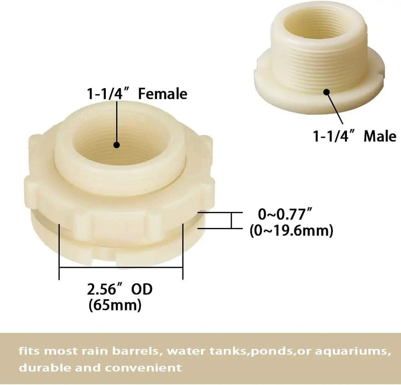 1.25 Female ABS Bulkhead Fitting, Plastic Water Tank Connector Adapter Fitting with Plugs for Outdoor rain Barrel Garden Hose Adapter Spigot kit Water Tank Gallon Drain Bucket(Set of 4) by GreenHaven Gardens