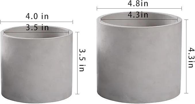 Ekirlin Planters for Indoor Plants, 3.5/4 Inch Plant Pots with Drainage Holes, Removable Rubber Stopper, Non-Slip Soft Pad - Grey Cement Concrete Planter for Most Indoor Outdoor Plants and Flowers by GreenHaven Gardens
