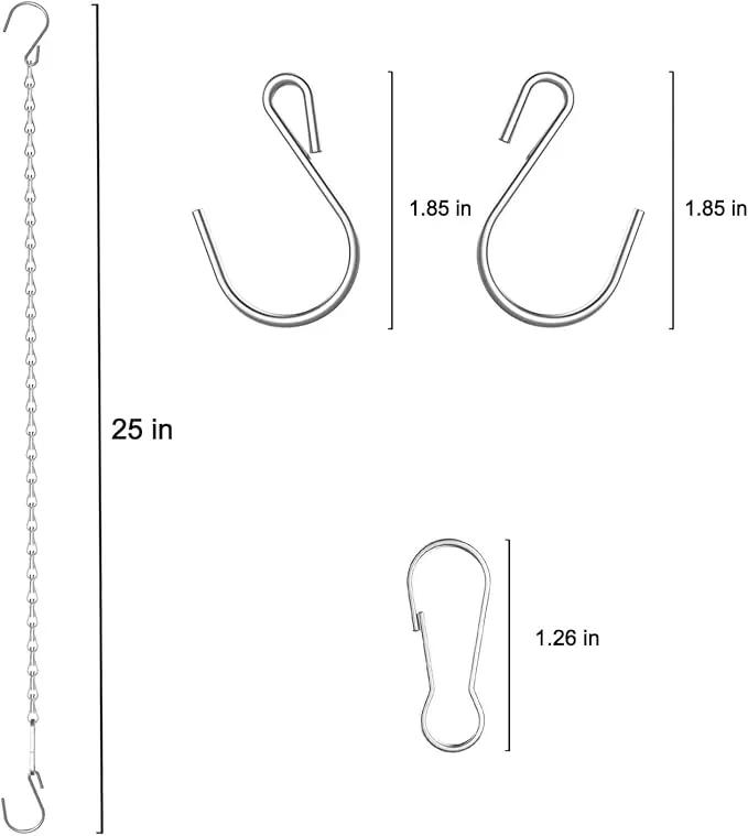 10 Pack 25" SIL Storagehook Silver Hanging Chains with S Hooks for Hanging Bird Feeders Planters Baskets Billboards Lanterns Wind Chimes Ornaments by GreenHaven Gardens
