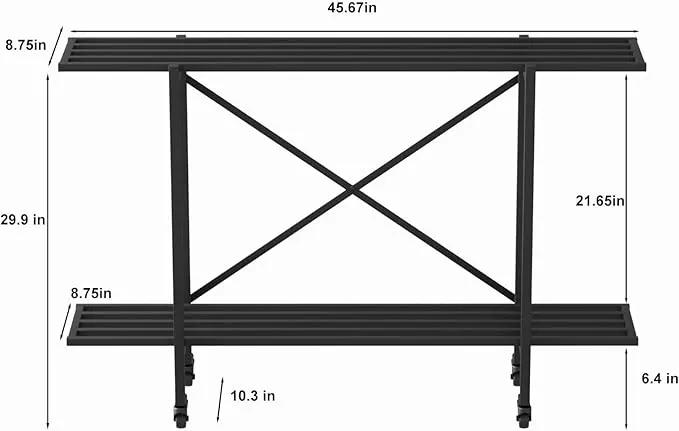 Zhongma 2 Tier Metal Sturdy Narrow Plant Stand with Wheels, Plant Stand Indoor and Outdoor, L45.67 x W10.3 x H29.9 inch, 440 LBS Capacity & Heavy Duty Construction. by GreenHaven Gardens
