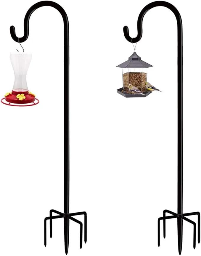Artibear Adjustable Outdoor Shepherd Hook Stand with 5 Prong Base, 108 Inches Tall 3/5 in Thick, Shiny Black (2 Packs) by GreenHaven Gardens