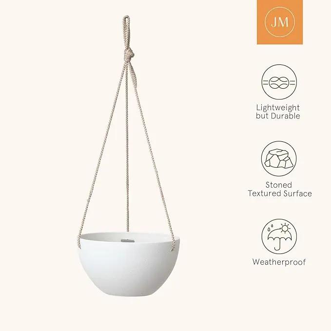 La Jolie Muse White Hanging Planter Basket - 8 Inch Indoor Outdoor Flower Pots, Plant Containers W/ Drainage Hole, Plant Pot for Hanging Plants, Pack 2 by GreenHaven Gardens
