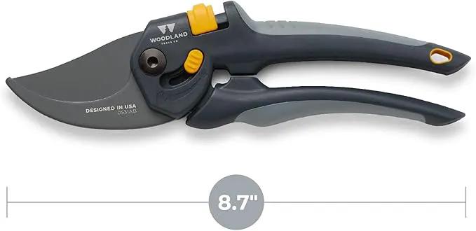 Woodland Tools Co. Heavy Duty Bypass Pruning Shears – 5/8" Cut Capacity, High Carbon Steel Blade, Internal Spring, Adjustable Grip Slider, Garden Hand Pruner for Plants, Shrubs, and Live Stems by GreenHaven Gardens