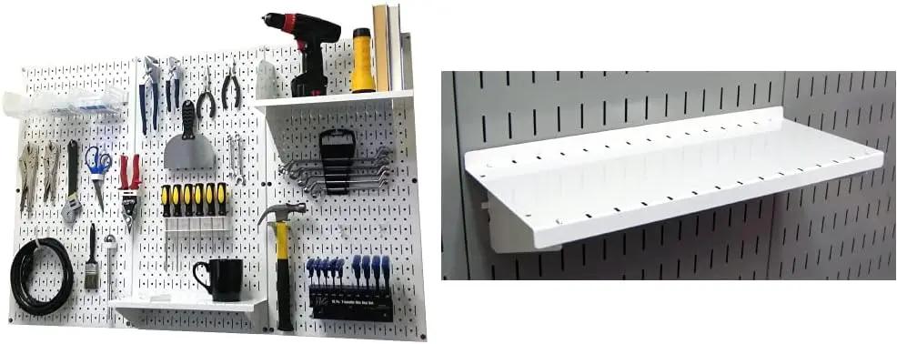 Wall Control Pegboard Organizer 4 ft. Metal Pegboard Standard Tool Storage Kit & Pegboard Shelf 6in Deep Pegboard Shelf Assembly for Pegboard and Slotted Tool Board – White by GreenHaven Gardens