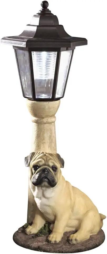 Bits and Pieces-Solar Light Fawn Pug-Solar Powered Garden Lantern - Resin Dog Sculpture with LED Light by GreenHaven Gardens