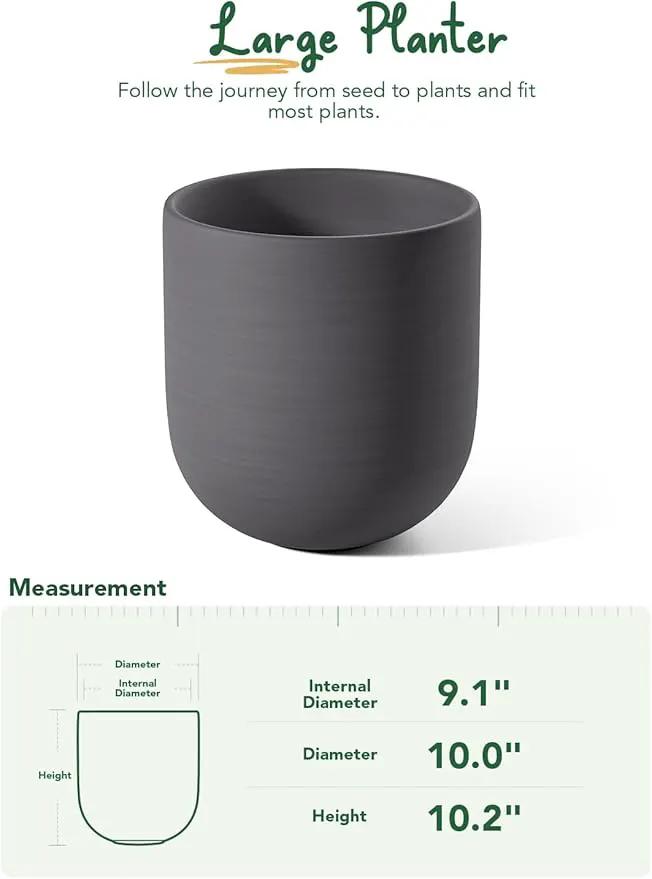 LE TAUCI 10 Inch Plant Pot, Ceramic Pots for Plants with Drainage Hole and Rubber Plug, Plant Pots Indoor for Home Garden Patio Office, Cylinder Planters for Indoor Plants, Charcoal Gray by GreenHaven Gardens