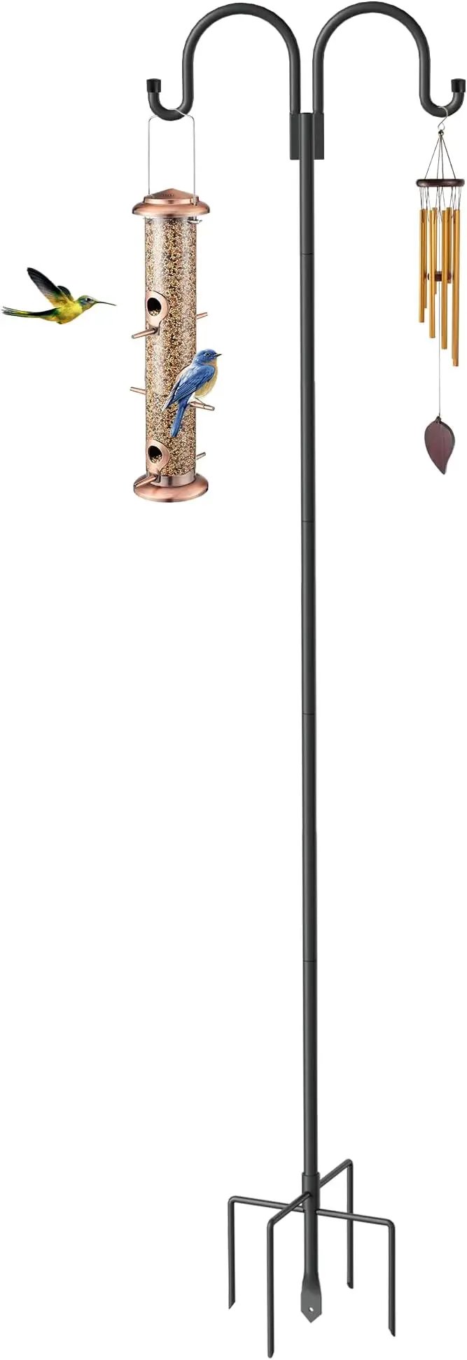 Highpro Double Shepherd Hooks for Outdoor, 95 Inch Heavy Duty Bird Feeder Pole for Hanging Bird Feeder, Garden Hooks Plant Baskets, Garden Plant Hanger Stands with 5 Prong Base by GreenHaven Gardens