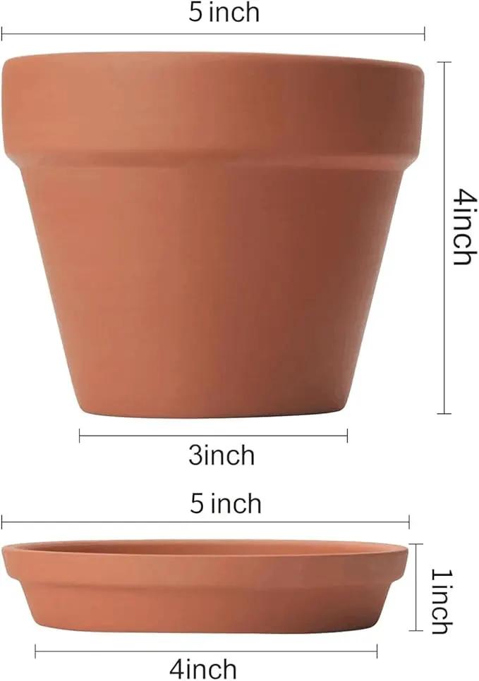 6 PCS Clay pots and Plates, 5-inch red Clay pots with Drainage, Perfect for Indoor, windowsill, and Garden Plants by GreenHaven Gardens