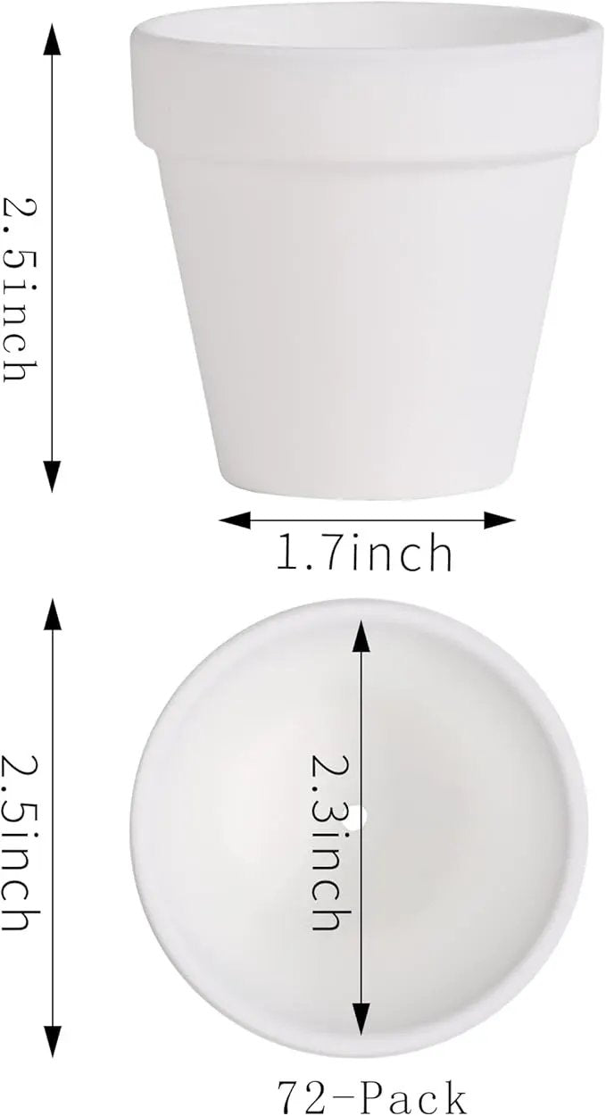 Yishang 72 pcs Small Mini White Clay Pots, 2.5'' Terracotta Pot Clay Ceramic Pottery Planter,Cactus Flower Terra Cotta Pots,Succulents Nursery Pots,with Drainage Hole,Great for Crafts,Wedding Favor by GreenHaven Gardens