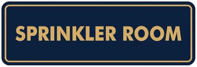 Signs ByLITA Standard Sprinkler Room Sign (Navy Blue/Gold) - Medium by GreenHaven Gardens