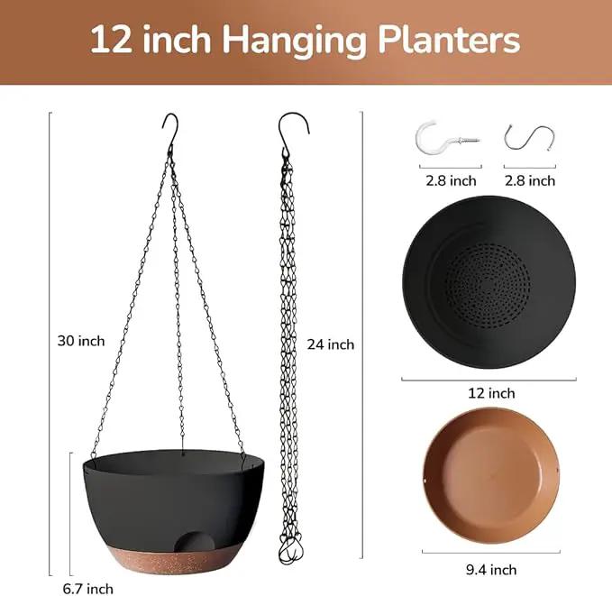 12 Inch Hanging Baskets for Plants Outdoor, Hanging Planters for Indoor Outdoor Plants, Hanging Planter with Self Watering, Hanging Flower Pots (Black) by GreenHaven Gardens