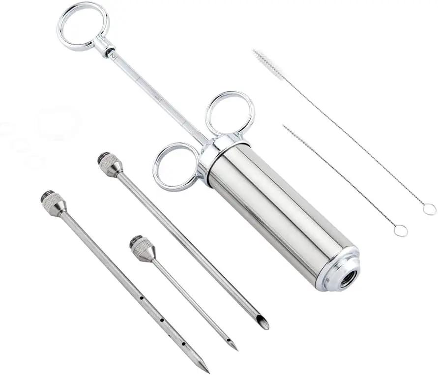 Restaurantware Met Lux Meat Injector Kit Professional Food Injector Syringe Kit - 2 Ounce Syringe 3 Needles Stainless Steel Meat Injector Set 2 Cleaning Brushes For Marinating And Seasoning by GreenHaven Gardens