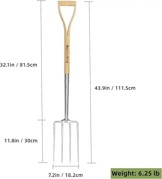Berry&Bird Gardening Digging Fork, 4-Tine Stainless Steel Pitchfork, 43.9" Heavy Duty Spading Fork with D-Grip Handle and Ergonomic Ash Wood Handle for Digging, Planting, Cultivating, Aerating by GreenHaven Gardens