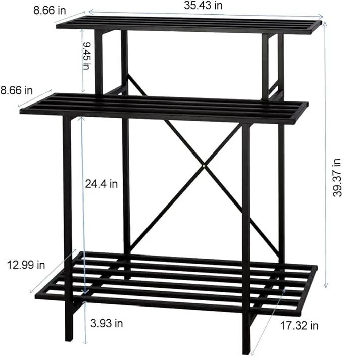Zhongma 3 Tier Sturdy Plant Stand Space-Saving Heavy Duty Plant Holder for Home Indoor and Outdoor, L35.43 xW17.32 x H39.37 inch, 660 LBS Capacity & Heavy Duty Construction. … by GreenHaven Gardens