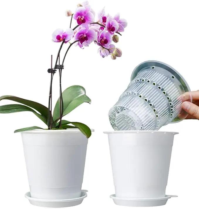 4 inch Clear Orchid Pots with Holes Match White Plastic Orchid Planter,Set of 2,Double Layer Plant Nursery Pots Own Scientific Controlling Roots Technology by GreenHaven Gardens