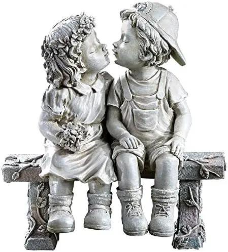 Lily's Home First Kiss Resin Garden Statue, Little Girl and Boy Kissing Yard Miniature Figurine,Small and Exquisite, 9 Inch by GreenHaven Gardens