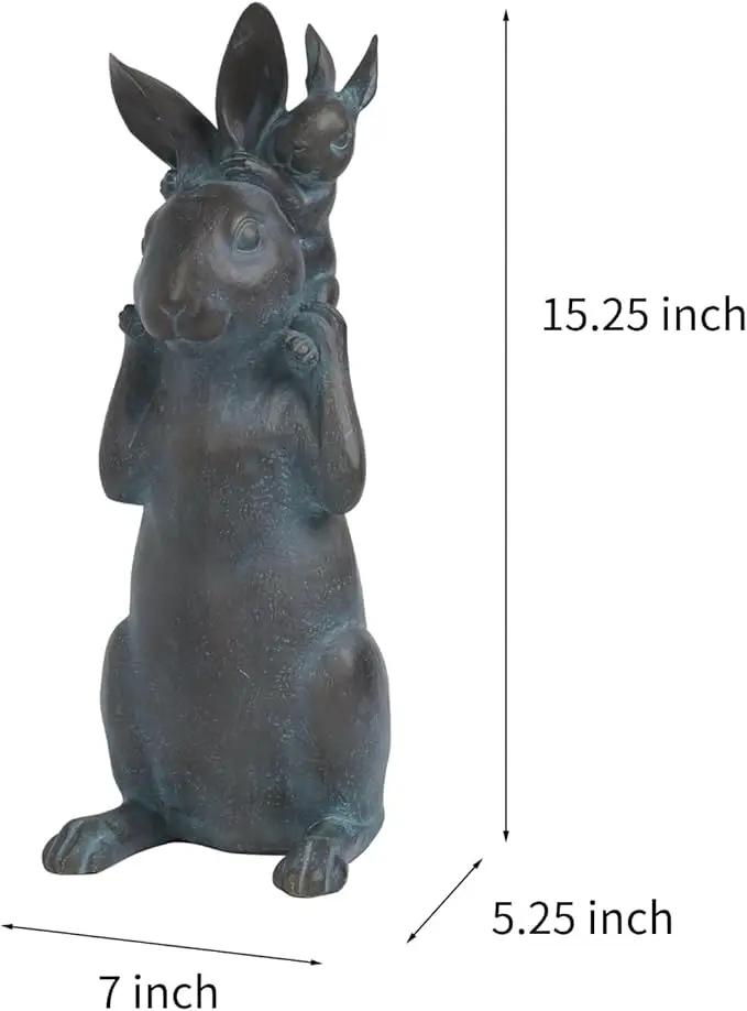 Rabbit Garden Statues Bunny Decorations - Easter Bunny Father with Baby Figurine Easter Gift Dark Gray Garden Spring Bunny Sulpture for Yard Framhouse Outdoor Décor 7*5.25*15.25 in Newman House Studio by GreenHaven Gardens