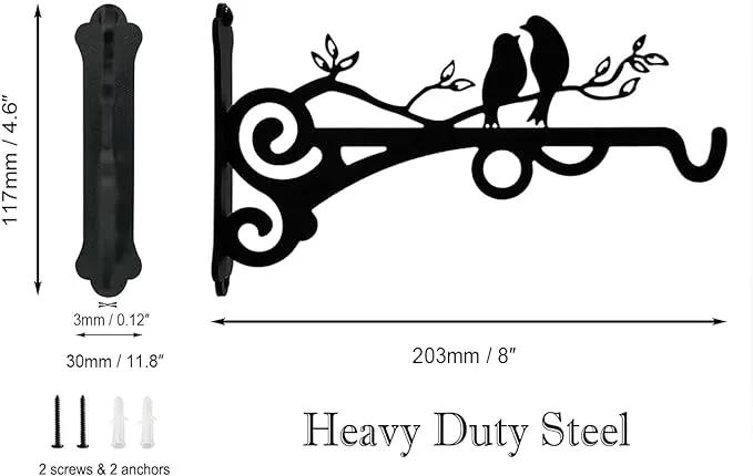 Multipurpose Hanging Basket Plant Brackets Outdoor Indoor, Heavy Duty Solid Steel Plant Hangers, Wall Mounted Lantern Hooks for Garden Plants Flower Light Bird Feeder, Pack of 2 Black by GreenHaven Gardens