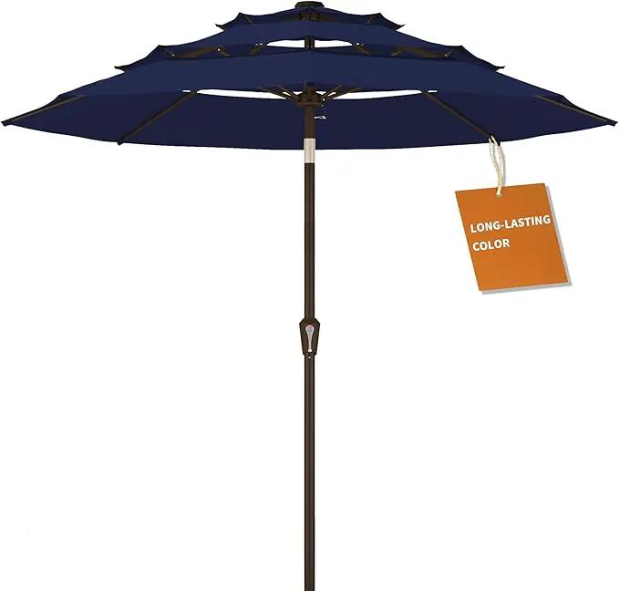 Kingdura 10ft 3-Tier Patio Umbrella, Outdoor Table Umbrella with Easy Crank & Tilt, 8 Reinforced Ribs, UV Protection for Deck, Pool, Market, Backyard (Navy blue) by GreenHaven Gardens