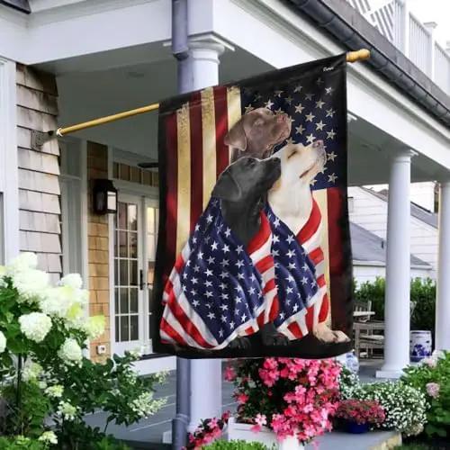 FLAGWIX Three Labrador Retriever Dogs, Patriot American Dog Flags - 4th of July Decorations for Home, Outside, Indoor Outdoor Flag, House Flag 30x40 - Double Sided, Heavy Duty Canvas, Fade Resistant by GreenHaven Gardens