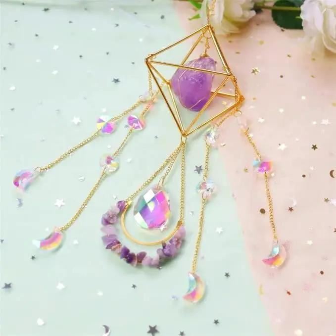 Suncatcher Amethyst Crystal Boho Decor, Spiritual, Purple Gemstone Sun Catcher Hanging for Windows, Rainbow Maker, Crystal Boho Hanging, Natural Stone (Amethsyt) by GreenHaven Gardens